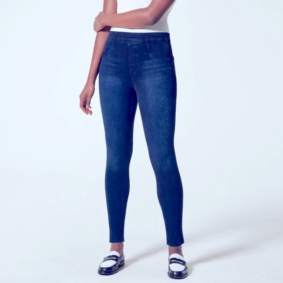 Spanx Jeanish Ankle Leggings Tummy Control Skinny Dark Wash Sz M - Picture 1 of 15
